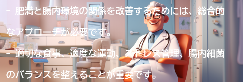 肥満と腸内環境の関係を改善するための総合的なアプローチの要点まとめ