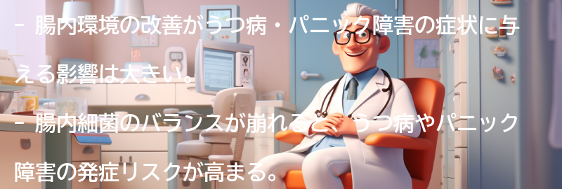 腸内環境改善がうつ病・パニック障害の症状に与える影響の要点まとめ