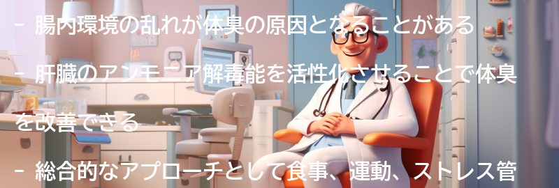 体臭と腸内環境の関係を改善するための総合的なアプローチの要点まとめ