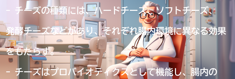 チーズの種類と腸内環境への効果の要点まとめ