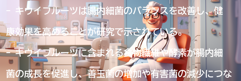 キウイフルーツと腸内細菌の相乗効果についての研究結果の要点まとめ